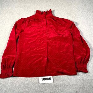 Vintage Objectives Shirt Top Women 14 Red Swiss Dot Ruffle Trim Long Sleeve